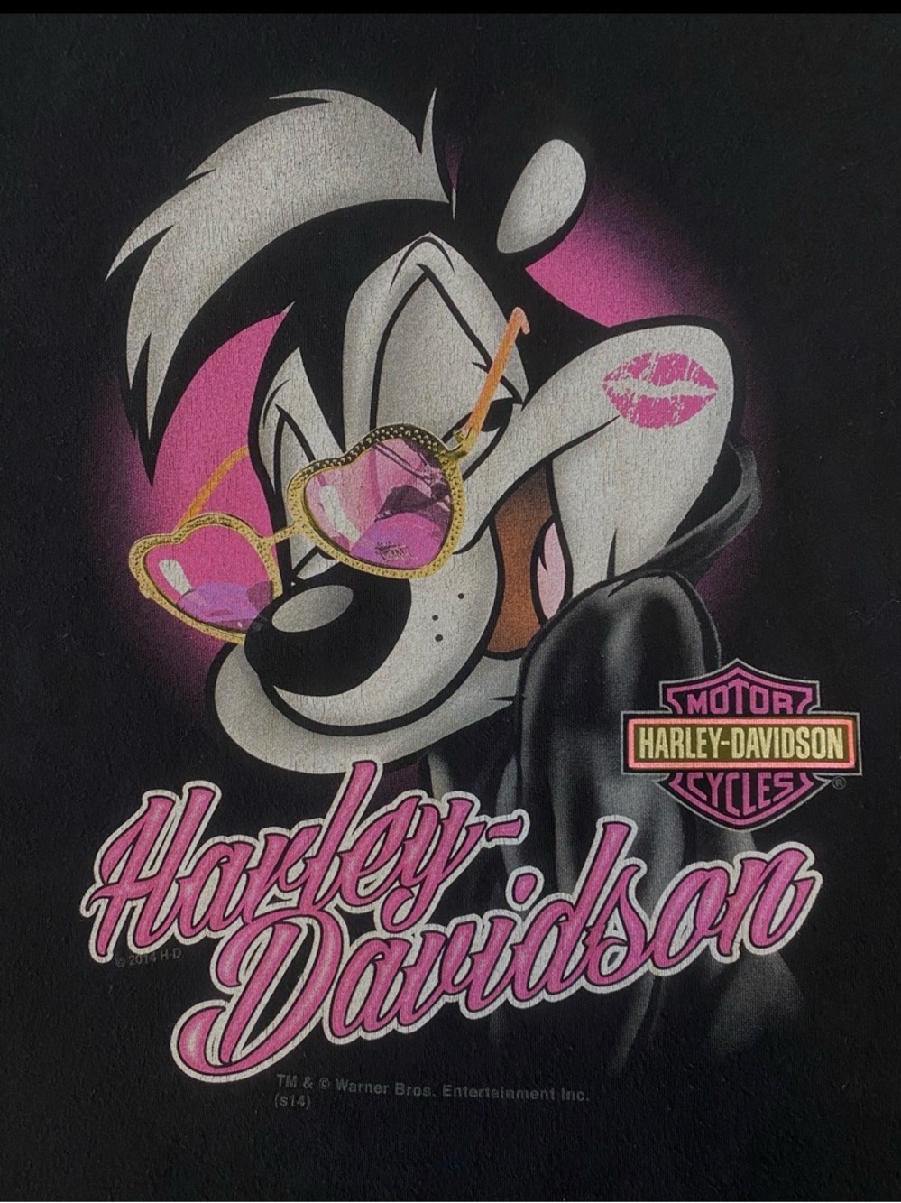 Harley-Davidson Black Tee with Orange, Yellow & Red Looney Tunes Ride Graphic